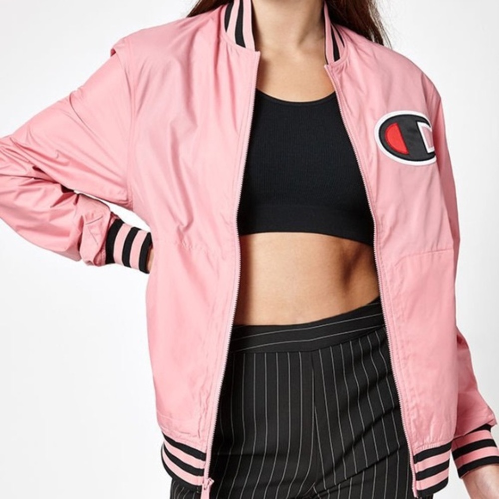 Champion varsity pink windbreaker bomber jacket